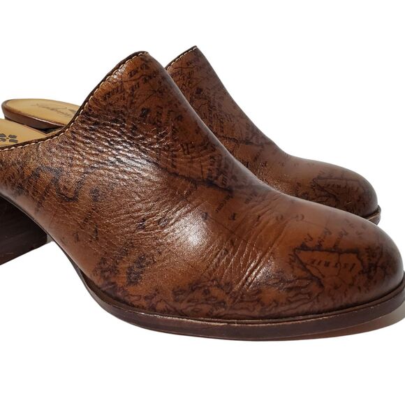 Patricia Nash Leather Global Map Mules Shoes Womens Size 10 Carmine Brown - Picture 2 of 9